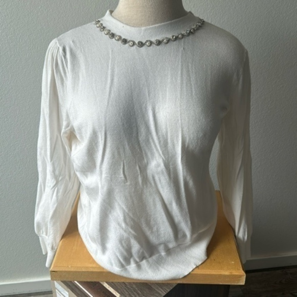 Liz Claiborne sweater, ivory color size XL with beaded jeweled neckline